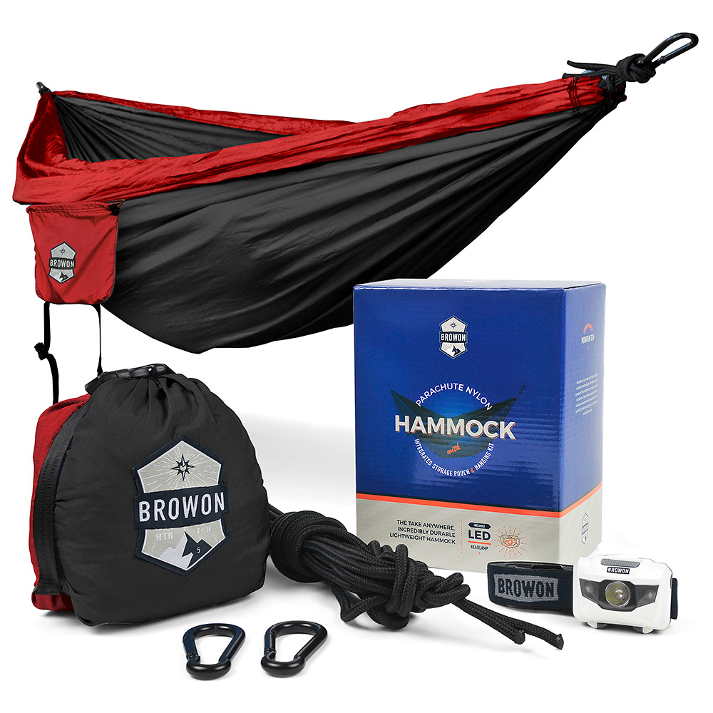 Red & Black Parachute Nylon Hammock Browon